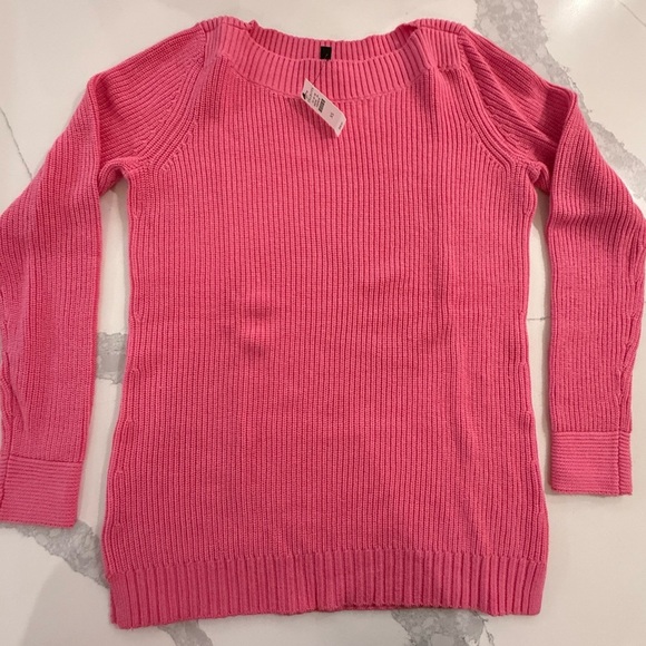 Talbots Sweaters - Talbots Boat Neck Heavy Knit Cotton Sweater Barbie Pink Vertical Trim Women’s XS